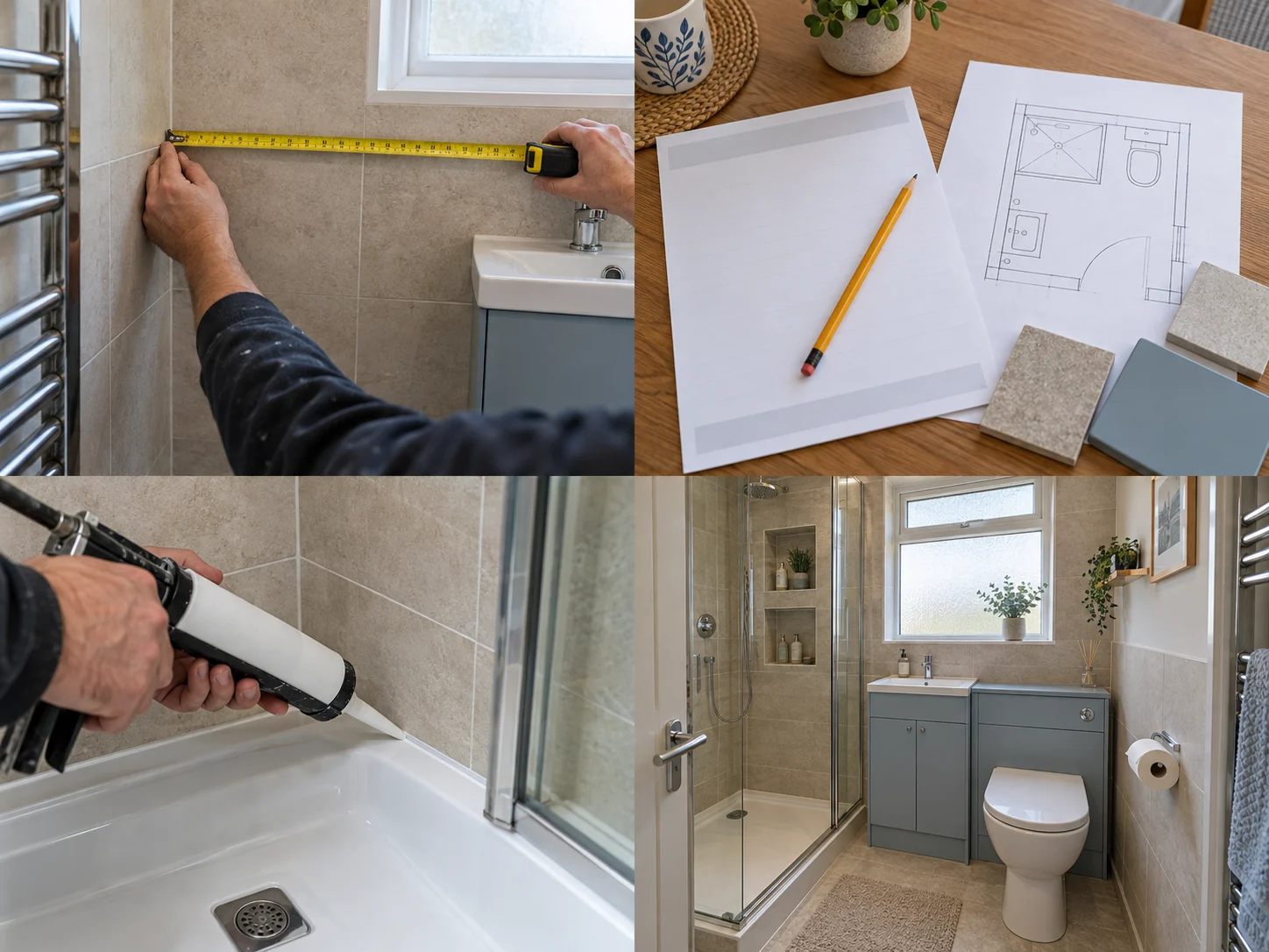 Compact modern shower room with vanity storage